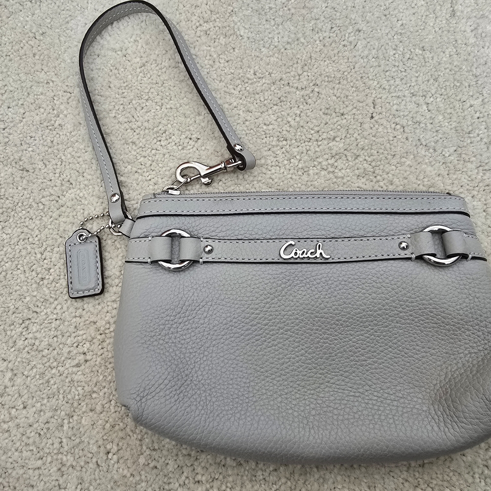 Coach Gray Pebbled Leather Wristlet